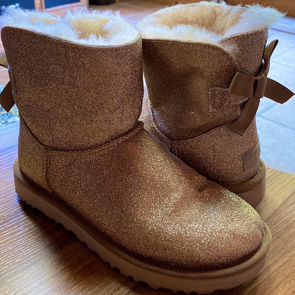 Ugg Mini Bailey Bow Glimmer Pink Glitter Boots